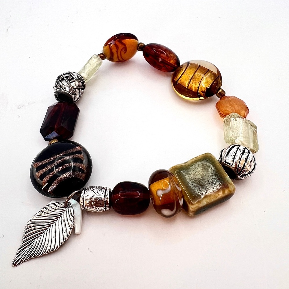 Handmade Boho Glass & Mixed Bead Stretch Bracelet – Artisan Statement Jewelry